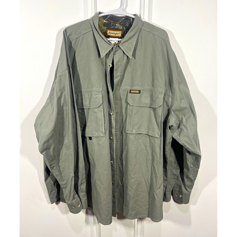 Remington Men's 3XL Big & Tall Gray Long Sleeve Button-Up Shirt Pockets